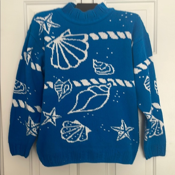 Women's Retro Turquoise Pattern Print Casual Pullover Sweater main image 0